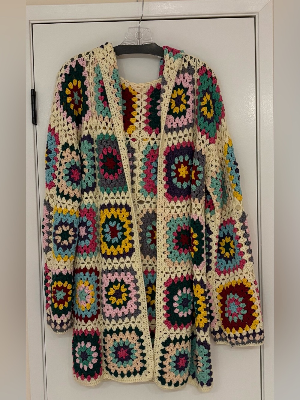 Handmade Multicolor Crochet Granny Square Hooded Sweater